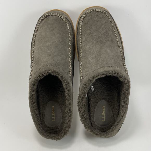 L.L. Bean Mountain Slipper Scuffs Mens Size 11 Gray Brown Suede Fleece Lining main image 8